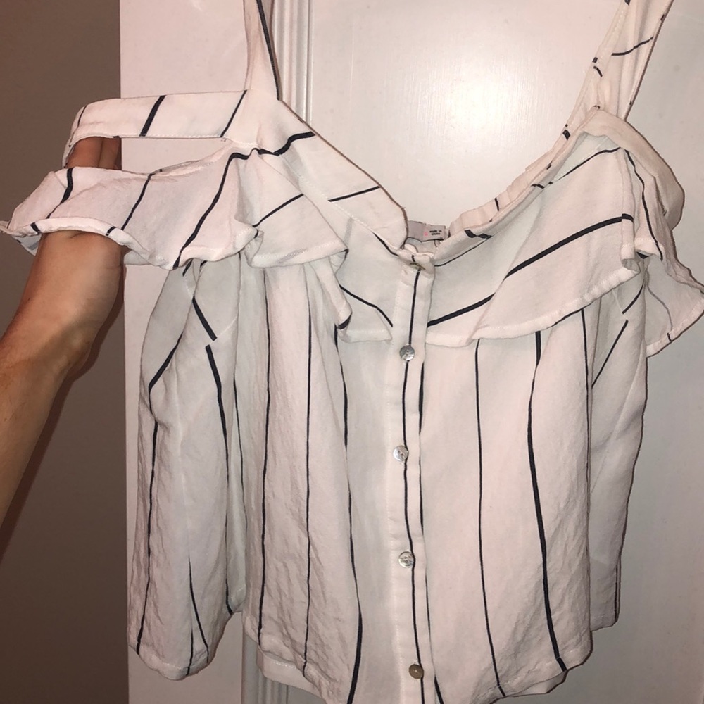 Navy blue and white striped crop top